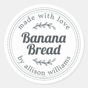 Rustic Homemade Banana Bread Black White Classic Round Sticker