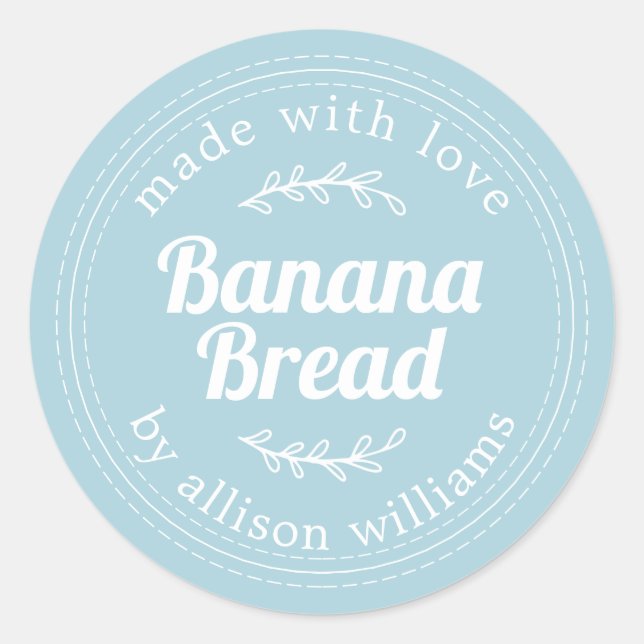 Rustic Homemade Banana Bread Blue Classic Round Sticker (Front)