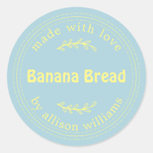 Rustic Homemade Banana Bread Blue Yellow Classic Round Sticker