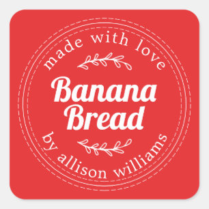 Rustic Homemade Banana Bread Bright Red Square Sticker