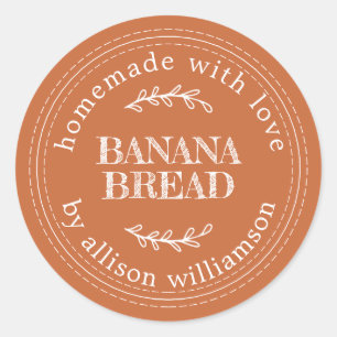 Rustic Homemade  Banana Bread Burnt Orange Classic Round Sticker