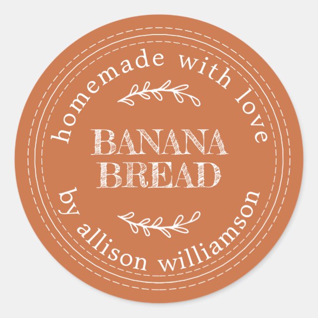 Rustic Homemade  Banana Bread Burnt Orange Classic Round Sticker (Front)
