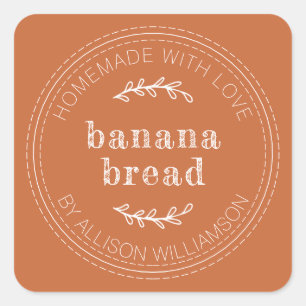 Rustic Homemade Banana Bread Burnt Orange Square Sticker