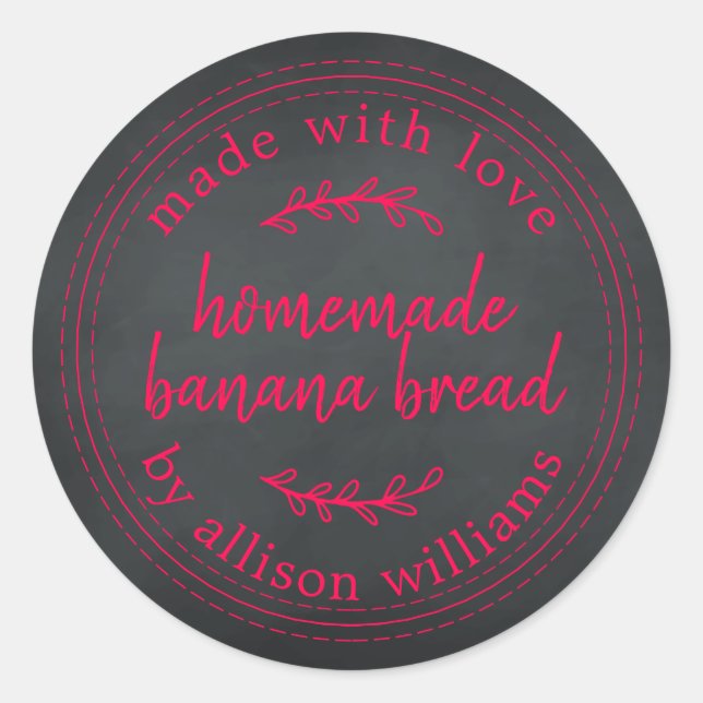 Rustic Homemade Banana Bread Chalkboard Classic Round Sticker (Front)