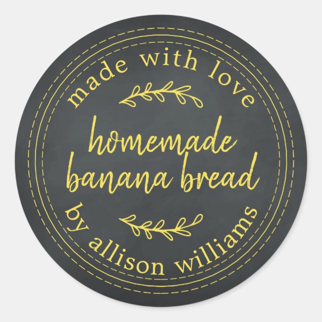 Rustic Homemade Banana Bread Chalkboard Classic Round Sticker (Front)