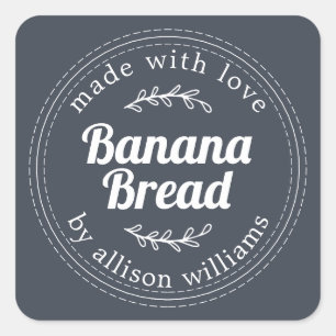 Rustic Homemade Banana Bread Dark Blue Square Sticker