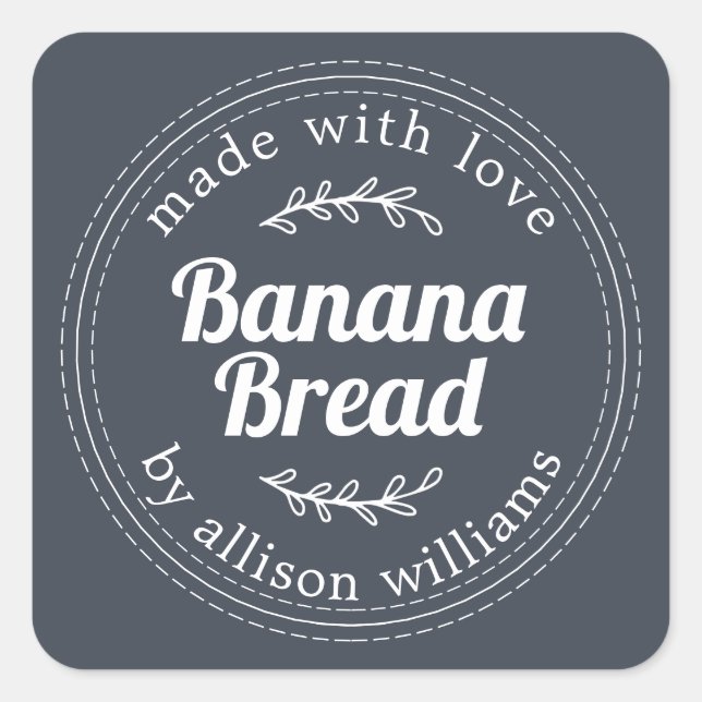 Rustic Homemade Banana Bread Dark Blue Square Sticker (Front)