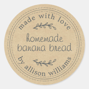 Rustic Homemade Banana Bread Kraft Paper Classic Round Sticker