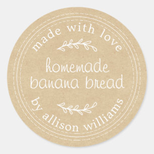Rustic Homemade Banana Bread Kraft Paper Classic Round Sticker