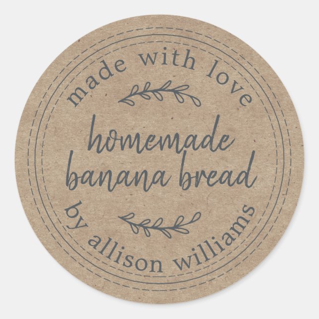 Rustic Homemade Banana Bread Kraft Paper Classic Round Sticker (Front)