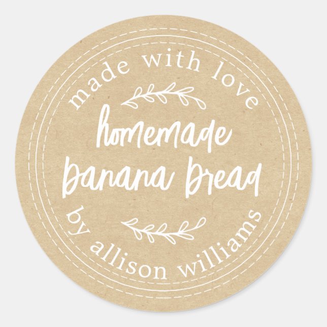 Rustic Homemade Banana Bread Kraft Paper Classic Round Sticker (Front)