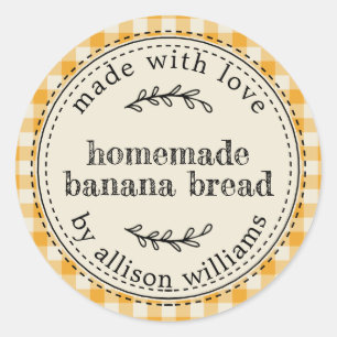 Rustic Homemade Banana Bread Mellow Yellow Check Classic Round Sticker