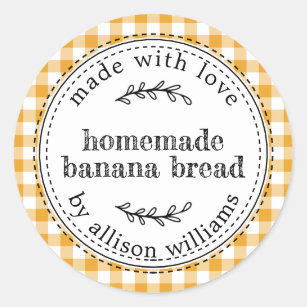 Rustic Homemade Banana Bread Mellow Yellow Check Classic Round Sticker