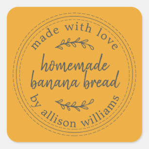 Rustic Homemade Banana Bread Mellow Yellow Square Sticker
