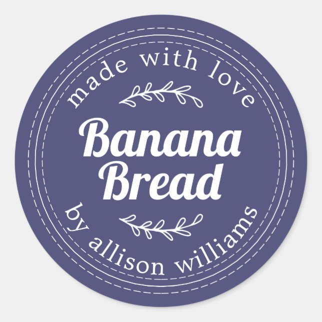 Rustic Homemade Banana Bread Navy Blue Classic Round Sticker (Front)
