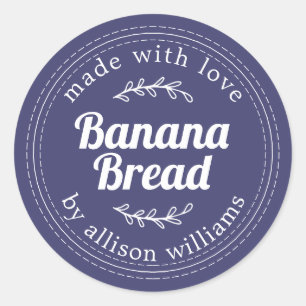 Rustic Homemade Banana Bread Navy Blue Classic Round Sticker