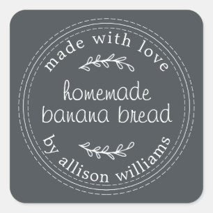 Rustic Homemade Banana Bread Off-Black Square Sticker