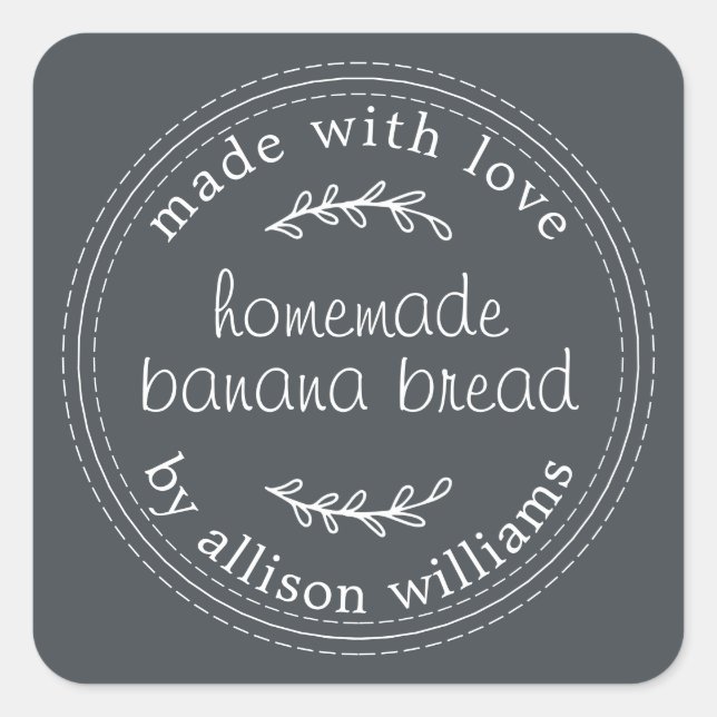 Rustic Homemade Banana Bread Off-Black Square Sticker (Front)