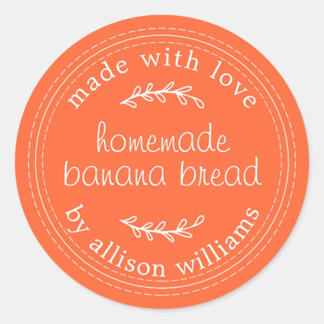 Rustic Homemade Banana Bread Orange Classic Round Sticker (Front)