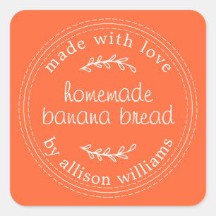 Rustic Homemade Banana Bread Orange Square Sticker