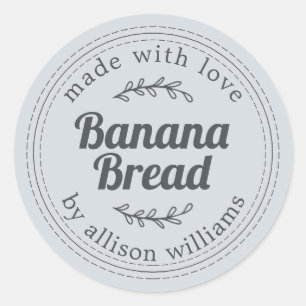 Rustic Homemade Banana Bread Pastel Blue Classic Round Sticker