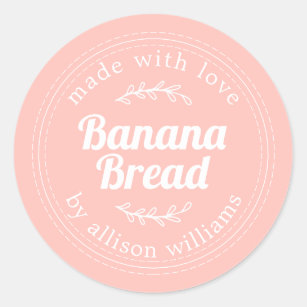 Rustic Homemade Banana Bread Pastel Pink Classic Round Sticker