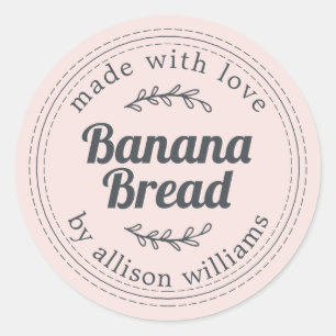 Rustic Homemade Banana Bread Pastel Pink Classic Round Sticker