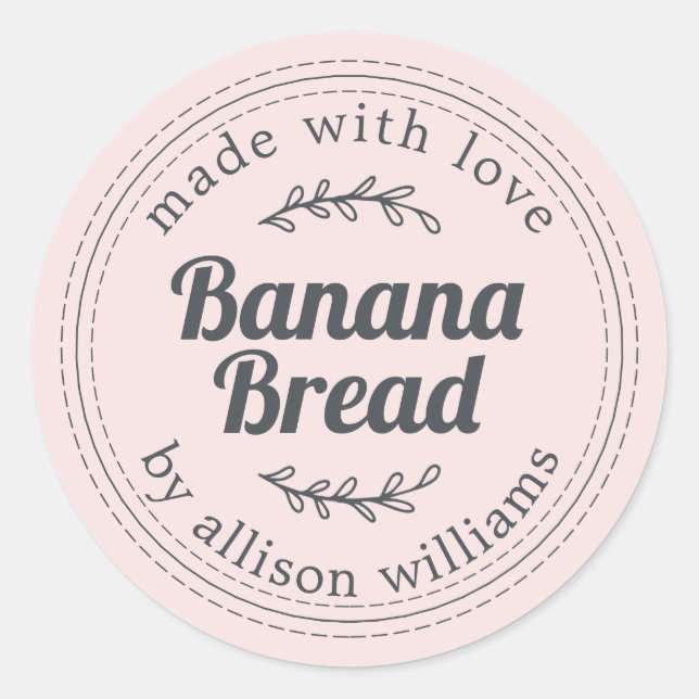 Rustic Homemade Banana Bread Pastel Pink Classic Round Sticker (Front)