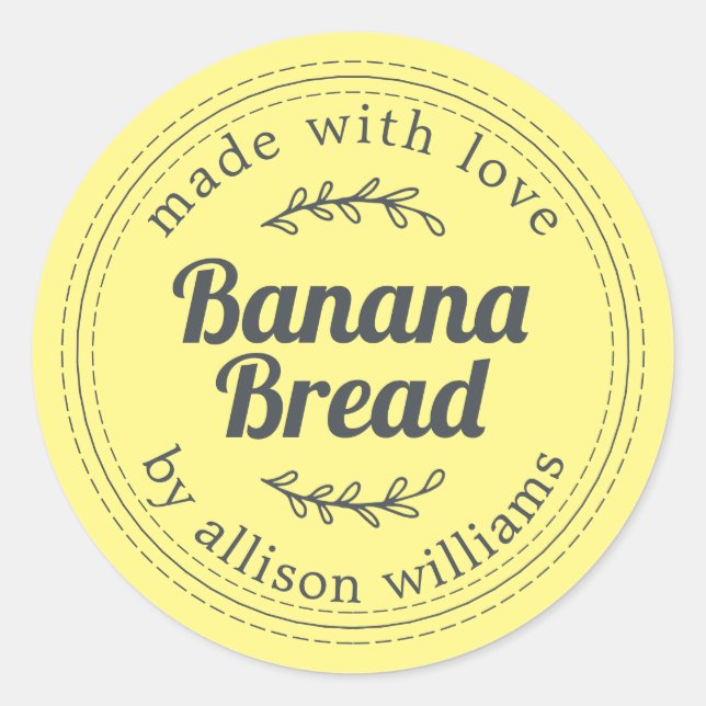 Rustic Homemade Banana Bread Yellow Classic Round Sticker (Front)