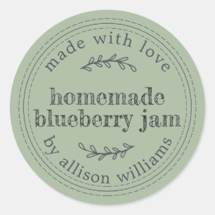 Rustic Homemade Blueberry Jam Can Laurel Green Classic Round Sticker