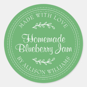 Rustic Homemade Blueberry Jam Can Vibrant Green Classic Round Sticker