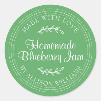 Rustic Homemade Blueberry Jam Can Vibrant Green Classic Round Sticker