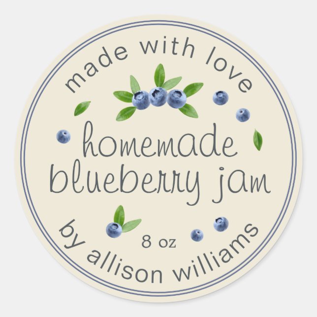 Rustic Homemade Blueberry Jam Canning Antique Classic Round Sticker (Front)