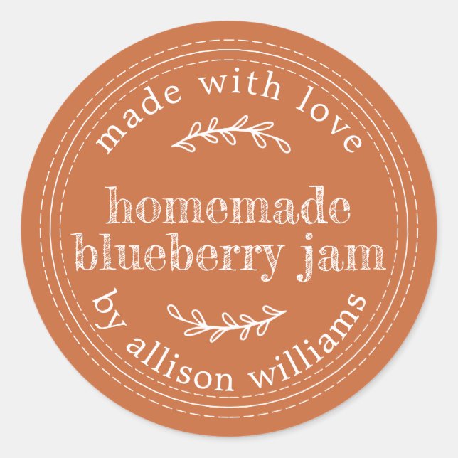 Rustic Homemade Blueberry Jam Canning Burnt Orange Classic Round Sticker (Front)