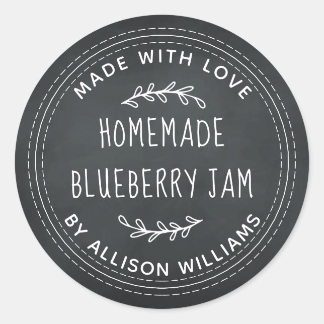 Rustic Homemade Blueberry Jam Canning Chalkboard Classic Round Sticker (Front)