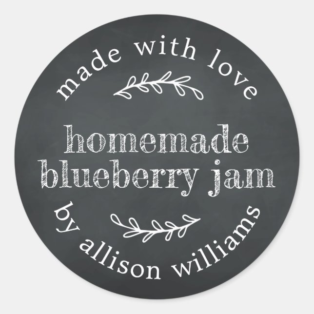 Rustic Homemade Blueberry Jam Canning Chalkboard Classic Round Sticker (Front)