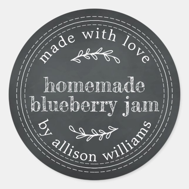 Rustic Homemade Blueberry Jam Canning Chalkboard Classic Round Sticker (Front)
