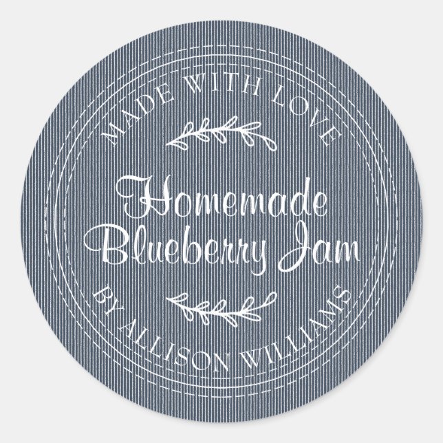 Rustic Homemade Blueberry Jam Canning Dark Blue Classic Round Sticker (Front)