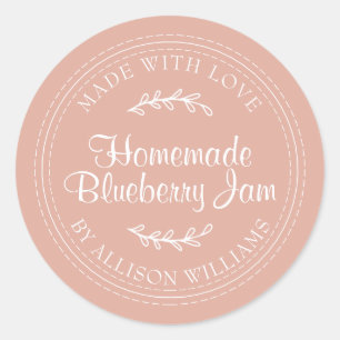 Rustic Homemade Blueberry Jam Canning Dusty Pink Classic Round Sticker