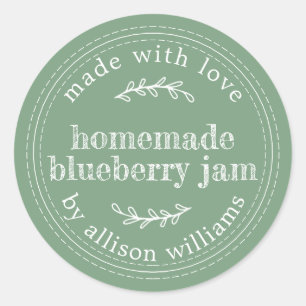 Rustic Homemade Blueberry Jam Canning Green Classic Round Sticker