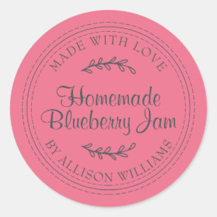 Rustic Homemade Blueberry Jam Canning Hot Pink Classic Round Sticker