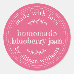 Rustic Homemade Blueberry Jam Canning Hot Pink Classic Round Sticker
