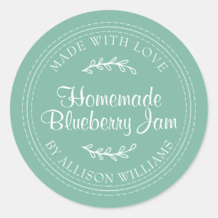 Rustic Homemade Blueberry Jam Canning Jade Green Classic Round Sticker