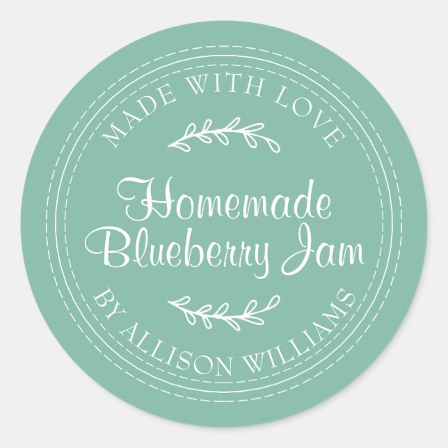 Rustic Homemade Blueberry Jam Canning Jade Green Classic Round Sticker (Front)