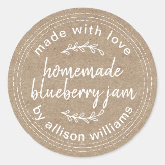 Rustic Homemade Blueberry Jam Canning Kraft Classic Round Sticker