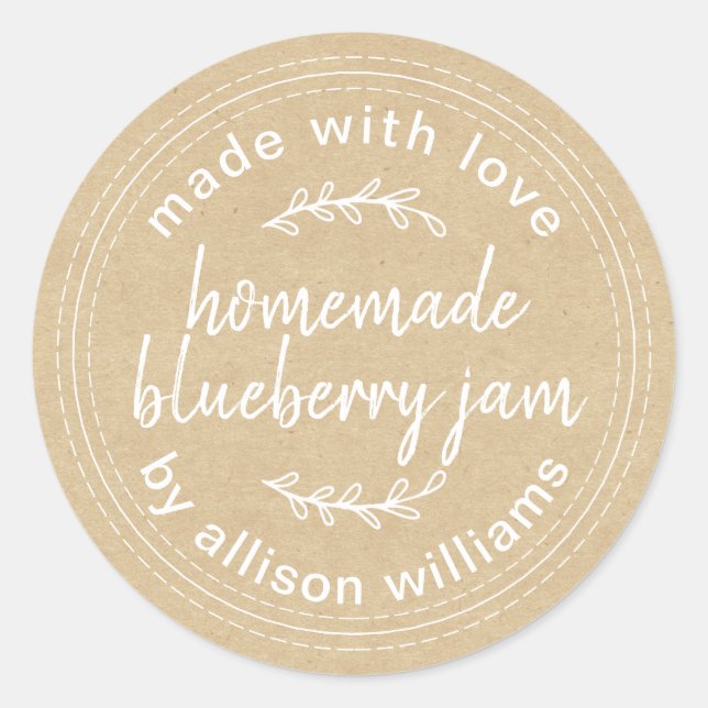 Rustic Homemade Blueberry Jam Canning Kraft Classic Round Sticker (Front)