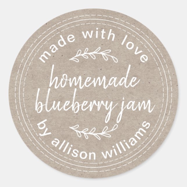 Rustic Homemade Blueberry Jam Canning Kraft Classic Round Sticker (Front)
