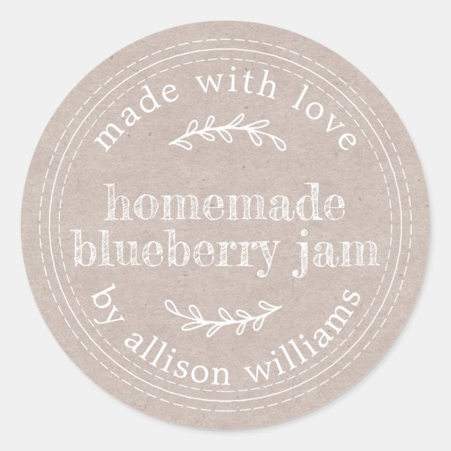 Rustic Homemade Blueberry Jam Canning Kraft Paper  Classic Round Sticker (Front)