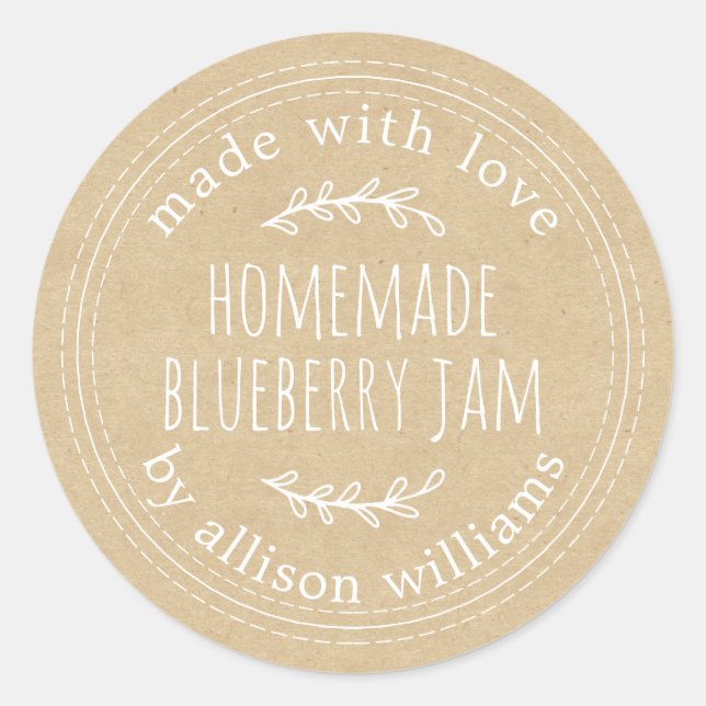 Rustic Homemade Blueberry Jam Canning Kraft Paper Classic Round Sticker (Front)