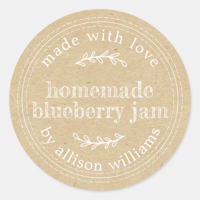 Rustic Homemade Blueberry Jam Canning Kraft Paper Classic Round Sticker (Front)
